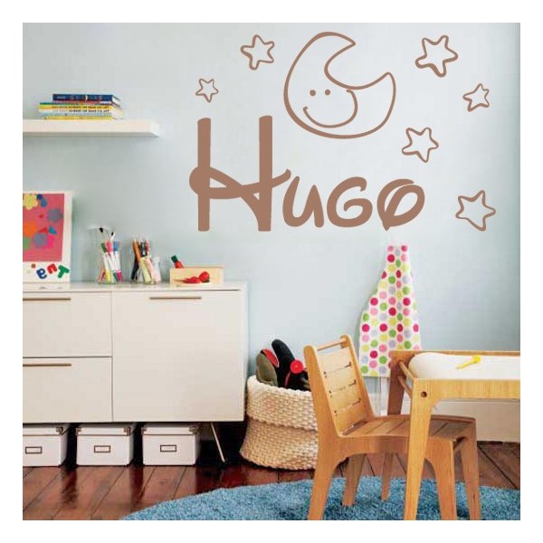 Vinilos infantiles con nombre Hugo y estrellas y luna. Pegatinas de paredes  personalizadas