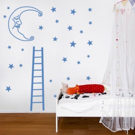 Vinilos Luna duerme escalera estrellas