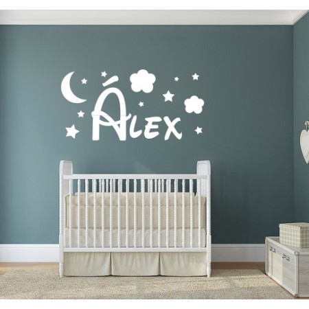 Vinilo Nombre Álex nubes estrellas luna