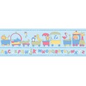 Cenefas Infantiles adhesivas de tren con animales y abecedario tonos Azules