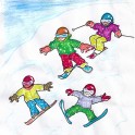 Vinilo Dibujo niños esquiando ambiente