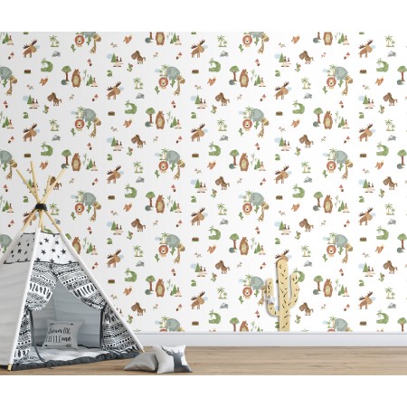 Papel Pintado Animales Infantiles verde
