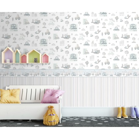 Papel Pintado Infantil coches en ciudad gris foto ambiente