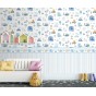 Papel Pintado Infantil de rayas finas multicolor en tonos Azules