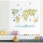 Papel Pintado Mural Infantil mapamundi con animales de diferentes paises Multicolor