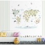 Papel Pintado Mural Infantil mapamundi con animales de diferentes paises tonos nórdicos