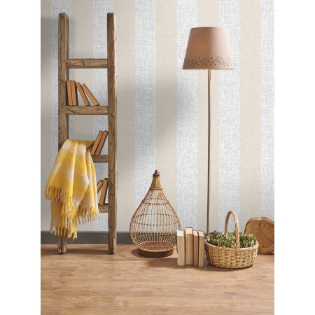 Papel pintado vinílico tela Rafia rayas blanco y beige