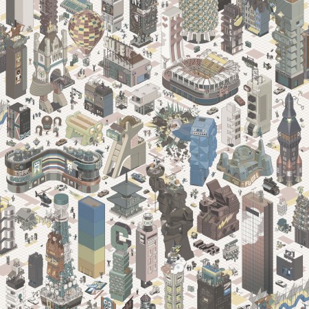 Papeles pintados de Diseño de ciudad moderna en 3D en tonos marrones