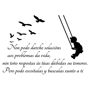 Vinilo Niño en Columpio con texto en Galego