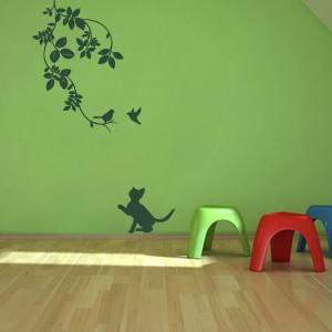 1095 Vinilos Pajaritos y Gatito