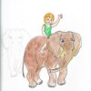 Vinilo Dibujo Infantil niño con elefante