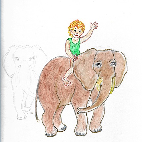 Vinilo Dibujo Infantil niño con elefante