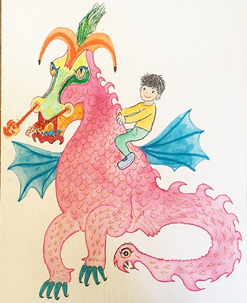 Vinilo Dibujo niño con dragón
