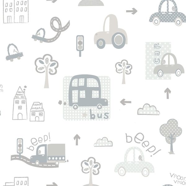 Papel Pintado Infantil coches en ciudad gris