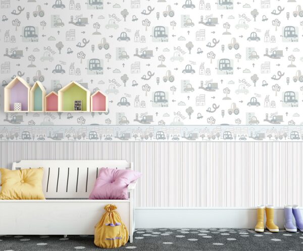 Papel Pintado Infantil coches en ciudad gris