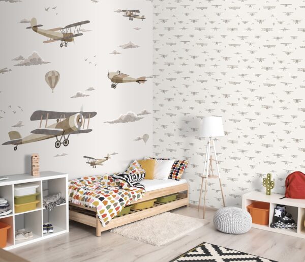 2585-2 Papel Pintado Infantil aviones vintage beige