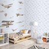 Papel Pintado Infantil aviones vintage azul