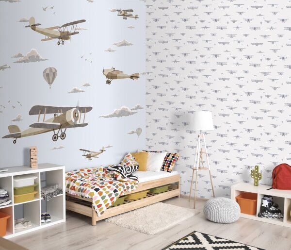 2589-3 Papel Pintado Infantil aviones vintage nórdico