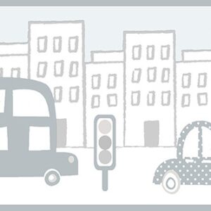Papel Pintado Cenefa Infantil coches circulando por la ciudad Grises