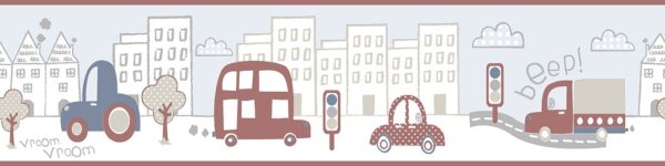 Papel Pintado Cenefa Infantil coches circulando por la ciudad Nórdico