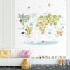 2670-3 Papel Pintado Mural Infantil mapamundi con animales de diferentes paises Multicolor
