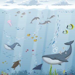 Papel Pintado Mural Infantil fondo marino tonos azules