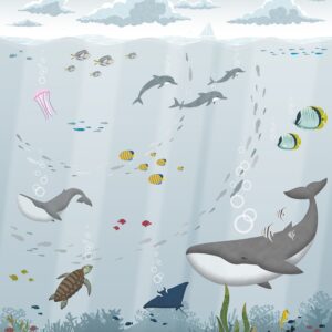 Papel Pintado Mural Infantil fondo marino tonos grises