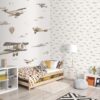 2678-3 Papel Pintado Mural Infantil avionetas vintage en el cielo tonos beige