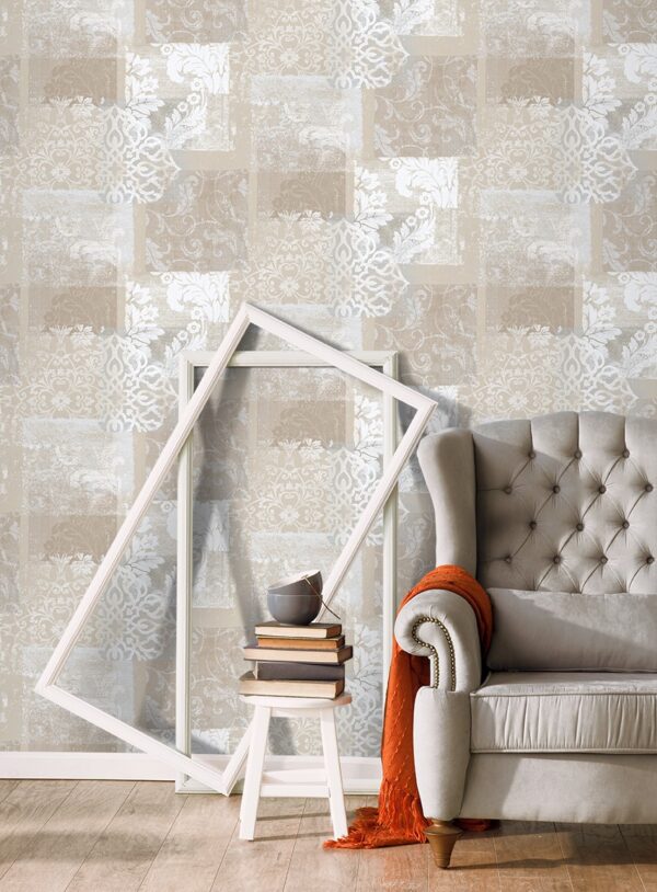 Papel pintado vinílico tela Jacard flores beige