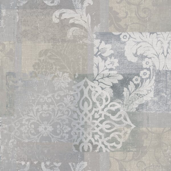 Papel pintado vinílico tela Jacard flores Gris