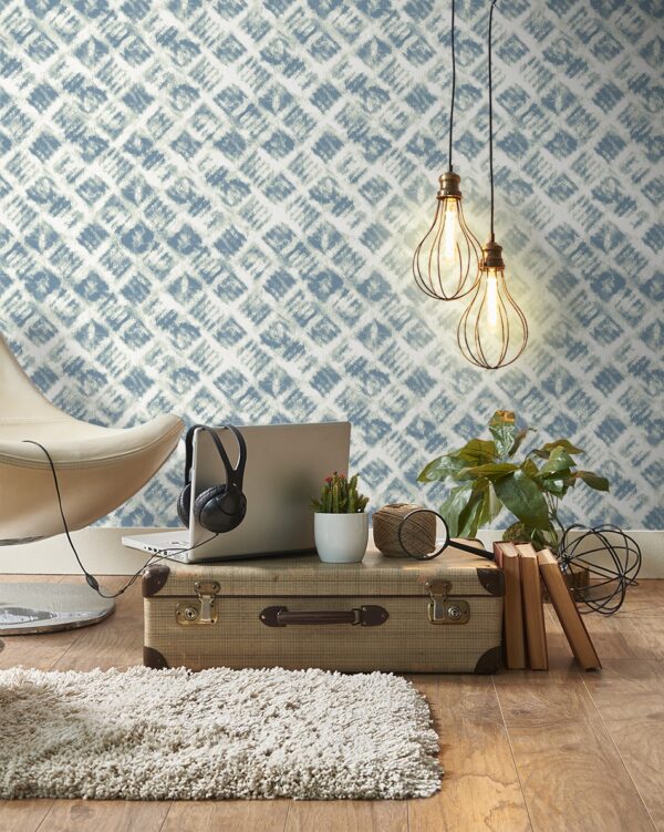 Papel pintado vinílico Geométrico azulejos vintage azul verde