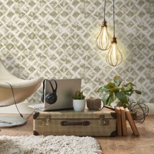 Papel pintado vinílico Geometrico azulejos vintage verde