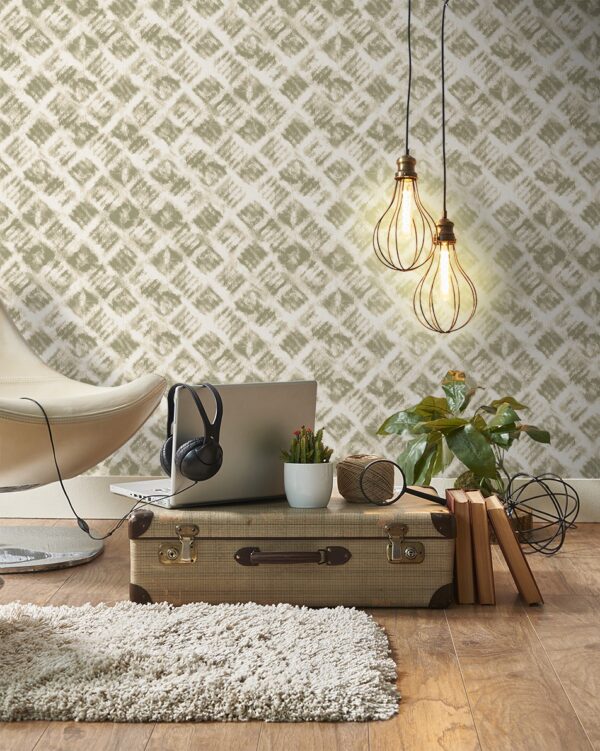 Papel pintado vinílico Geometrico azulejos vintage verde