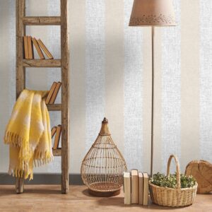 Papel pintado vinílico tela Rafia rayas blanco y beige