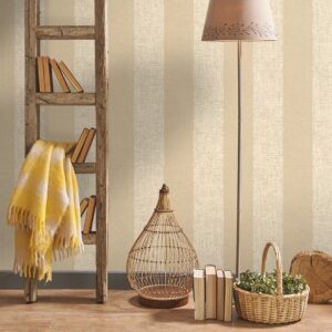 Papel pintado vinílico rayas tela Rafia tonos beige