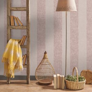 Papel pintado vinílico rayas tela Rafia marrón