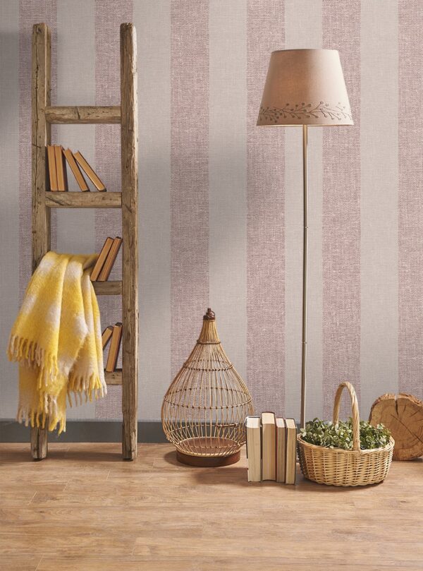 Papel pintado vinílico rayas tela Rafia marrón