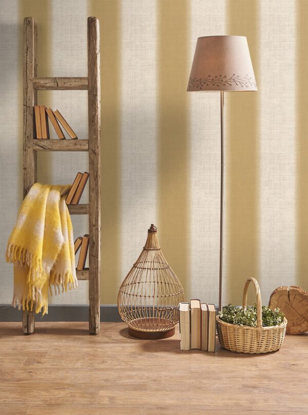 Papel pintado vinílico textura Lino rayas beige