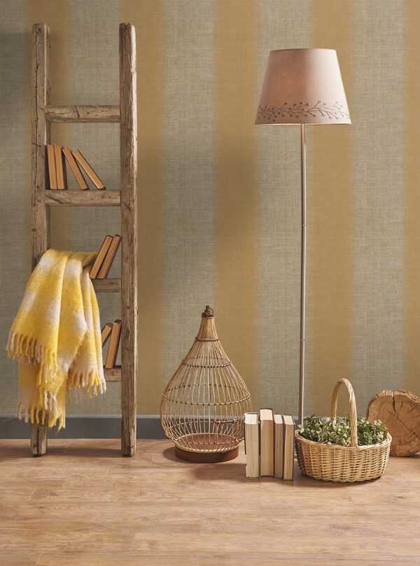 Papel pintado vinílico tela Lino rayas marrón