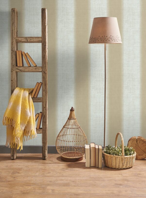 Papel pintado vinílico textura imitación tela Lino rayas verdes