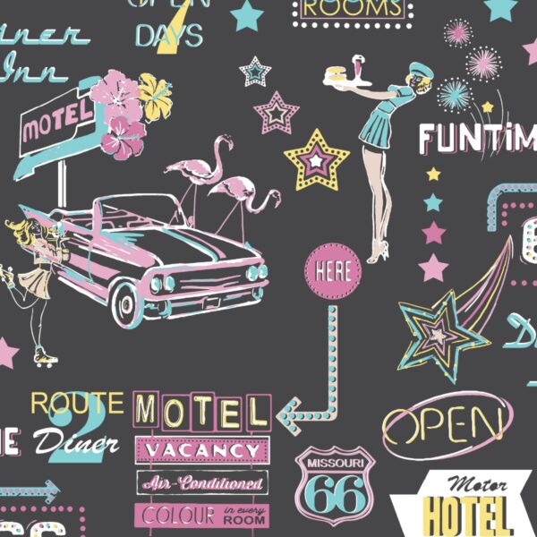 Papeles pintados de Luces de neón estilo americano tonos fucsia