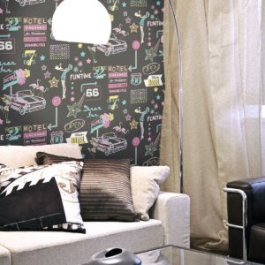 Papeles pintados de Luces de neón estilo americano tonos fucsia