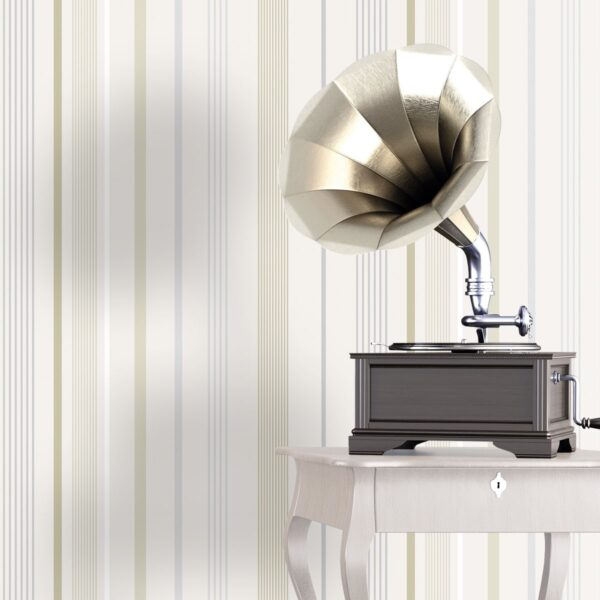 Papeles pintados de Diseño de rayas de diferentes grosores tonos verdes